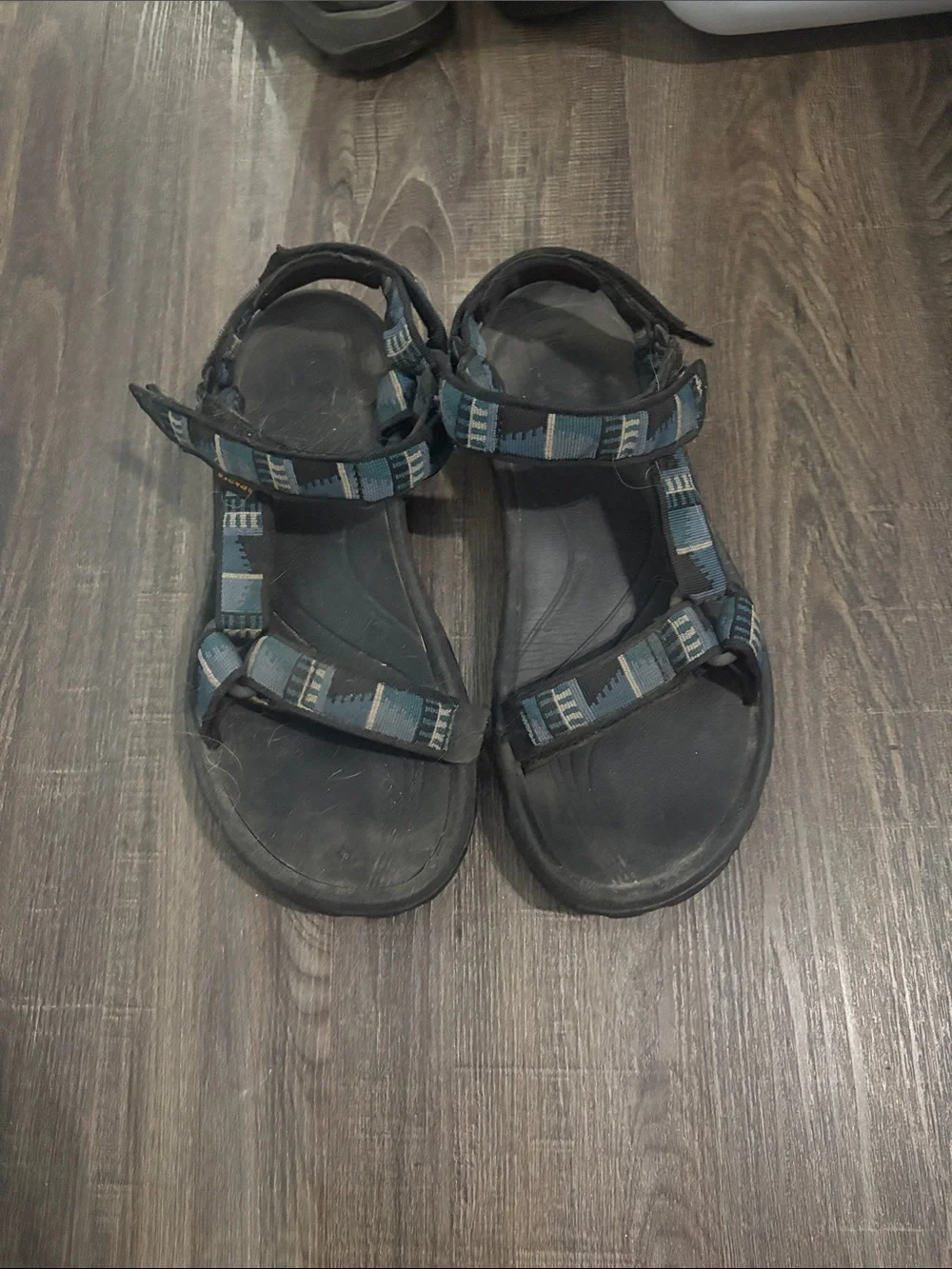 Teva Men's Black Sandals with Blue Patterned Straps